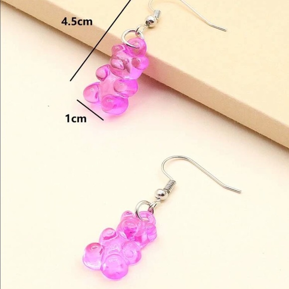 magenta gummy bear dangle earrings - Picture 3 of 5
